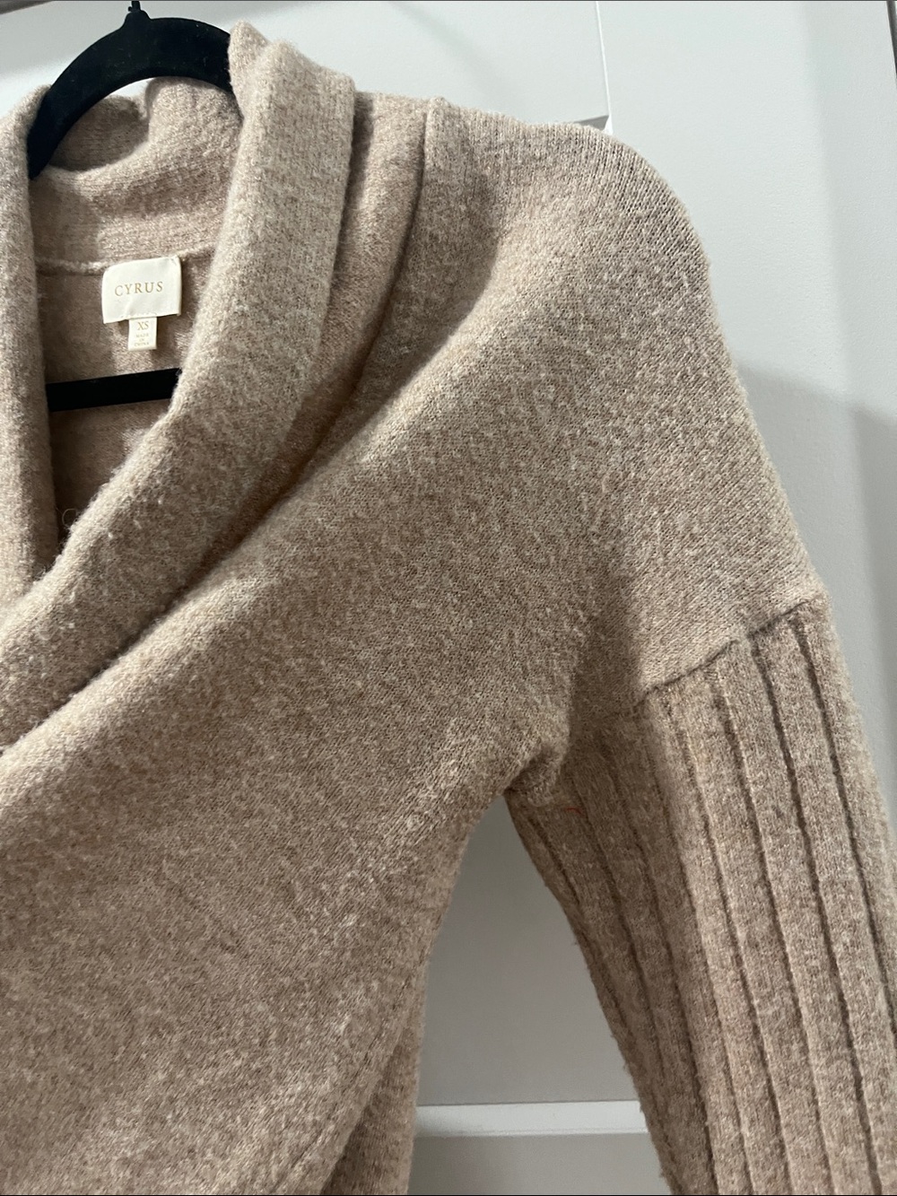 Cyrus XS Cozy Open-Front Long Cardigan Sweater Beige Wool Blend - Picture 4 of 14